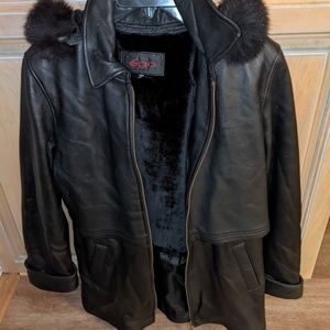 Coat 3/4 black leather with hoodie, brand new - EGO